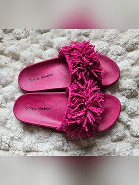 Dirty Laundry Hot Pink Fringe Slide Sandals